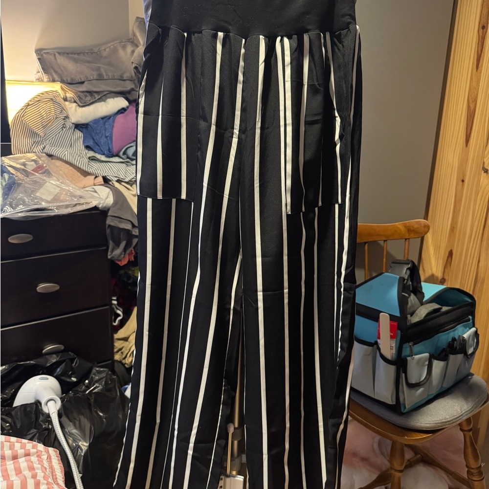 Amazon Black and White Striped Wide Leg Jumpsuit
